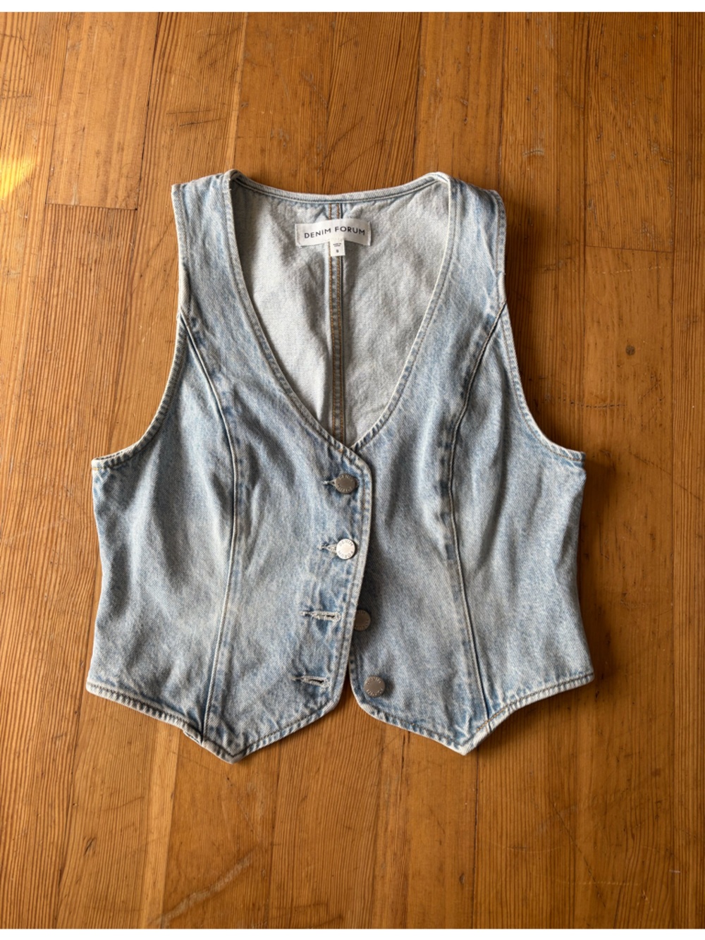 Denim Forum Light Wash Denim Tailored Vest Small Y2K 90s Minimalist Western